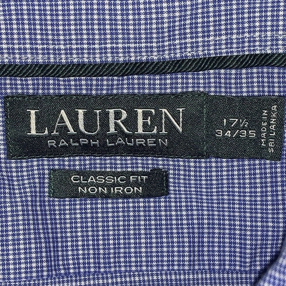 Lauren Ralph Lauren Blue Checkered Shirt Mens XL 17.5 34/35 Classic Fit Non Iron - Picture 3 of 8